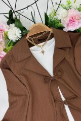 MERVE ETEK CEKET İKİLİ TAKIM Kahverengi - 2XL