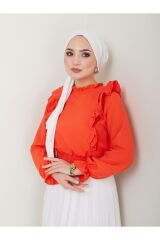 Kadın Ayrobin Fırfırlı Bluz Kırmızı - L