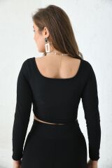 Kadın Kare Yaka Uzun Kollu Crop Bluz