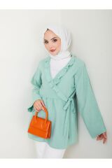 Kadın Yaka Fırfırlı Bağlamalı Tesettür Tunik Yeşil - L/XL
