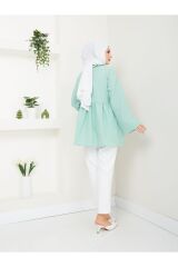 Kadın Yaka Fırfırlı Bağlamalı Tesettür Tunik Yeşil - L/XL