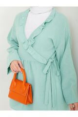 Kadın Yaka Fırfırlı Bağlamalı Tesettür Tunik Yeşil - L/XL