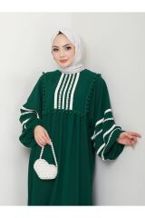 Kadın Şerit İşlemeli Geniş Elbise Yeşil - 40