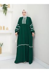 Kadın Şerit İşlemeli Geniş Elbise Yeşil - 44