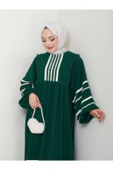 Kadın Şerit İşlemeli Geniş Elbise Yeşil - 44
