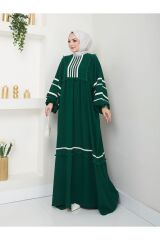 Kadın Şerit İşlemeli Geniş Elbise Yeşil - 38