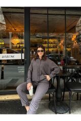 Kadın Pantolonlu Keten Takım Füme - M