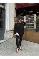 Kadın Pantolonlu Keten Takım Siyah - S