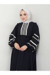 Kadın Şerit İşlemeli Geniş Elbise Siyah - 40
