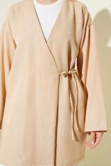 Kadın Yandan İp Bağlamalı Kimono Bej - S/M