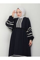 Kadın Şerit İşlemeli Geniş Elbise Siyah - 38