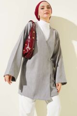 Kadın Yandan İp Bağlamalı Kimono Gri - S/M