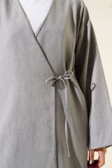 Kadın Yandan İp Bağlamalı Kimono Gri - S/M