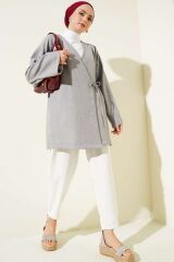 Kadın Yandan İp Bağlamalı Kimono Gri - L/XL