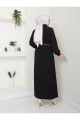 Kadın Kemerli Balıkçı Yaka Elbise Siyah - XL