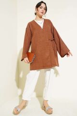 Kadın Yandan İp Bağlamalı Kimono Kahverengi - L/XL