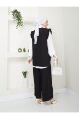 Kadın Trend Kumaş Gömlekli Yelekli 3lü Tesettür Takım Siyah - XL