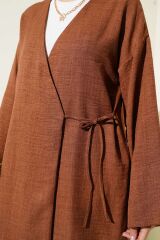 Kadın Yandan İp Bağlamalı Kimono Kahverengi - S/M