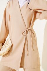 Kadın Yandan Bağlamalı Kimono İkili Takım Bej - L/XL