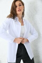 Kadın Yani Büzgülü Gömlek Beyaz - S