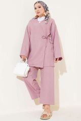 Kadın Yandan Bağlamalı Kimono İkili Takım Pembe - S/M