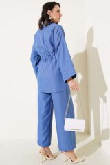 Kadın Beli Lastikli Göğüs Cepli İkili Takım Mavi - 2XL