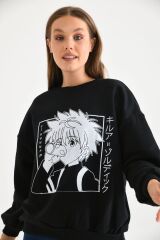 Kadın Anime Baskılı Bisiklet Yaka Sweatshirt