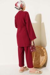 Kadın Yandan Bağlamalı Kimono İkili Takım Bordo - L/XL
