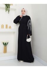 Kadın Yaprak Nakışlı Abaya Ferace Elbise