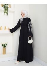 Kadın Yaprak Nakışlı Abaya Ferace Elbise