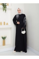 Kadın Yaprak Nakışlı Abaya Ferace Elbise