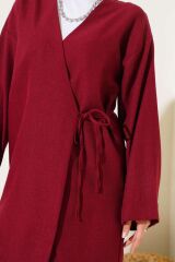 Kadın Yandan Bağlamalı Kimono İkili Takım Bordo - S/M