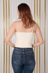 Kadın Askılı Triko Crop Bej - Standart