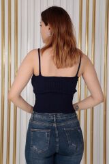 Kadın Askılı Triko Crop Lacivert - Standart