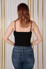 Kadın Askılı Triko Crop Siyah - Standart