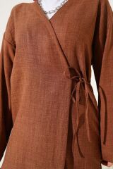 Kadın Yandan Bağlamalı Kimono İkili Takım Kahverengi - L/XL