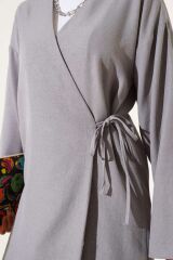 Kadın Yandan Bağlamalı Kimono İkili Takım Gri - L/XL