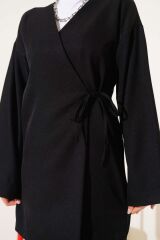 Kadın Yandan Bağlamalı Kimono İkili Takım Siyah - L/XL