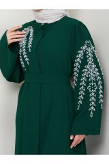 Kadın Yaprak Nakışlı Abaya Ferace Elbise ZÜMRÜT - 38