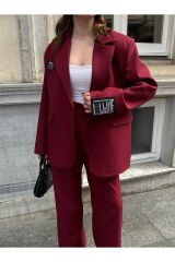 Kadın Barkod Armalı Astarlı Blazer Ceket Bordo - L