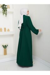 Kadın Yaprak Nakışlı Abaya Ferace Elbise ZÜMRÜT - 46