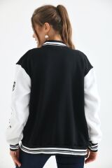 Unisex Nakışlı Kolej Ceket siyah ekru - 40