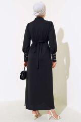 Kadın Tesettür İnci Süslemeli Özel Gün Elbisesi Siyah - 2XL