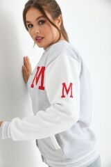 Unisex Nakışlı Kolej Ceket Gri Beyaz - 38