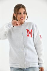 Unisex Nakışlı Kolej Ceket Gri Beyaz - 36