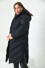 Yanı Fermuarlı Kapüşonlu Şişme Mont