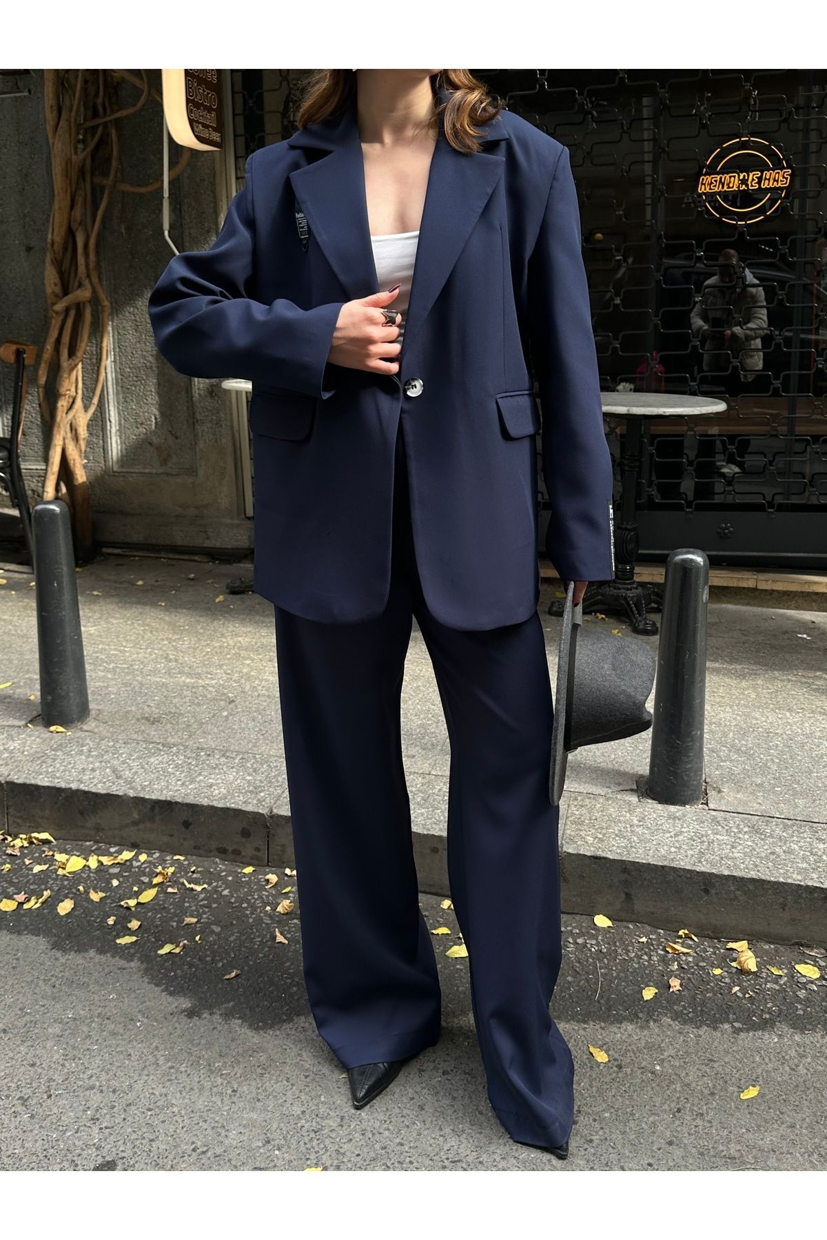 Kadın Barkod Armalı Astarlı Blazer Takım