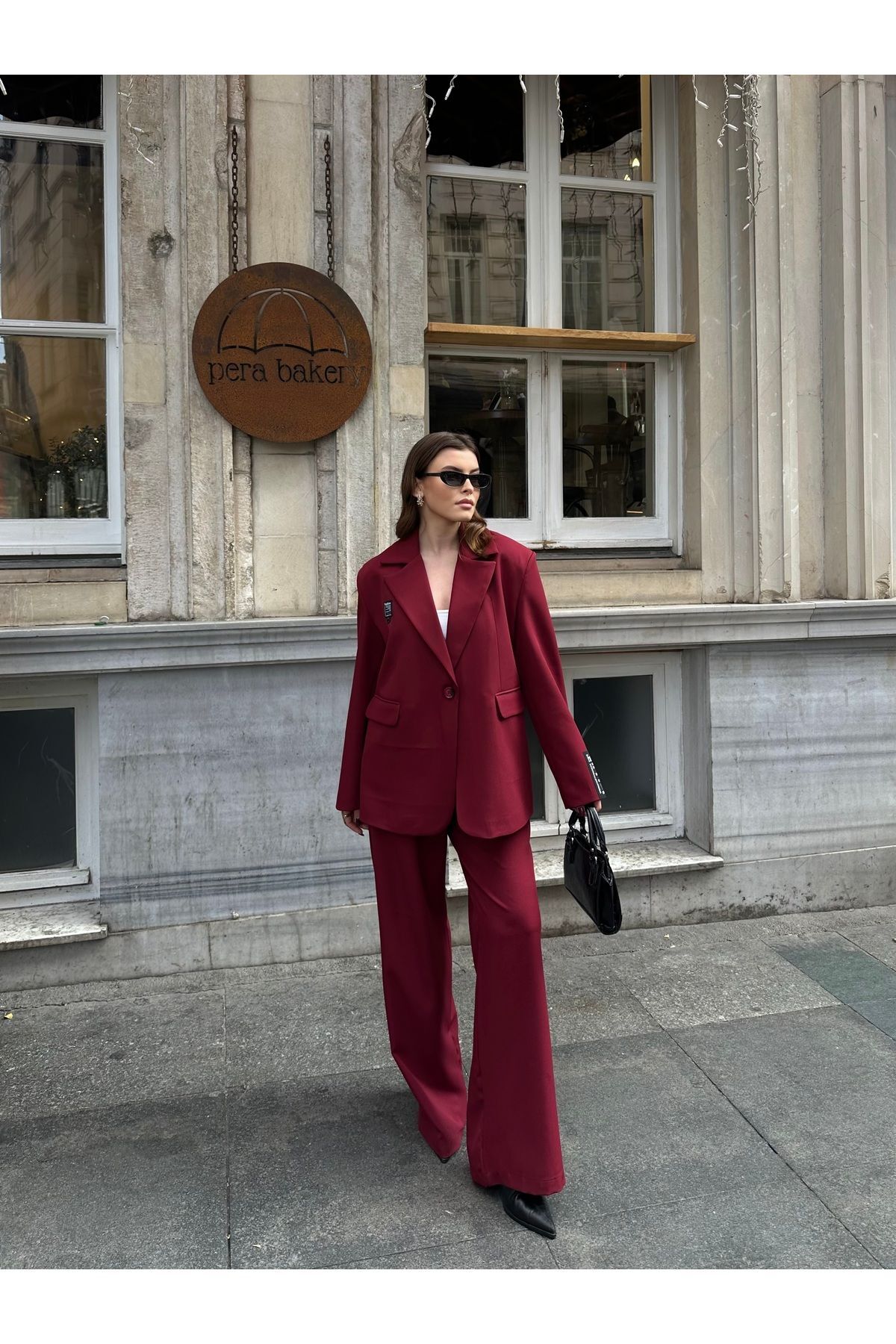 Kadın Barkod Armalı Astarlı Blazer Takım Bordo - M