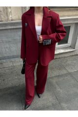 Kadın Barkod Armalı Astarlı Blazer Takım Bordo - M