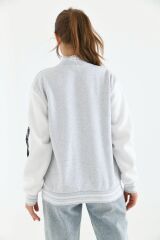 Unisex Nakışlı Kolej Ceket Beyaz Siyah - M